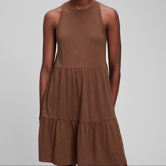 GAP tiered sleeveless midi dress mocha brown NWT - Picture 1 of 6